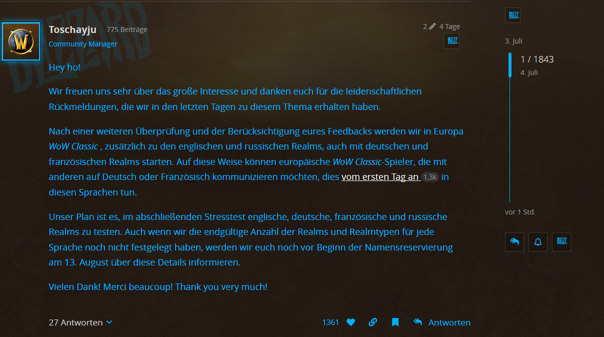 Classic bekommt doch deutschsprachige Realms
