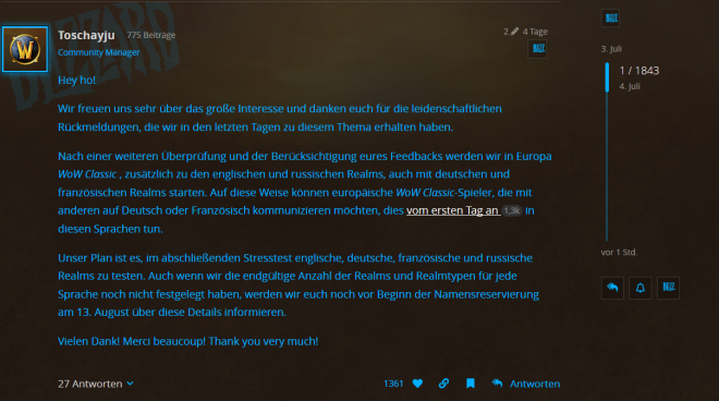 Classic bekommt doch deutschsprachige Realms